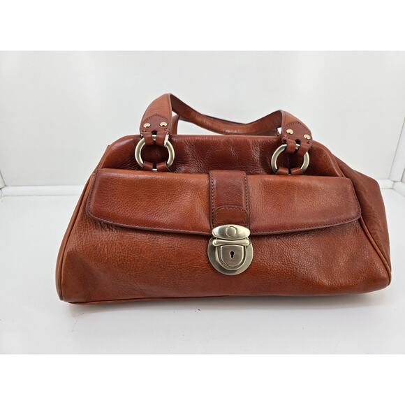 Alfani Brown Leather Satchel with Turn-Lock Closure - Picture 1 of 11